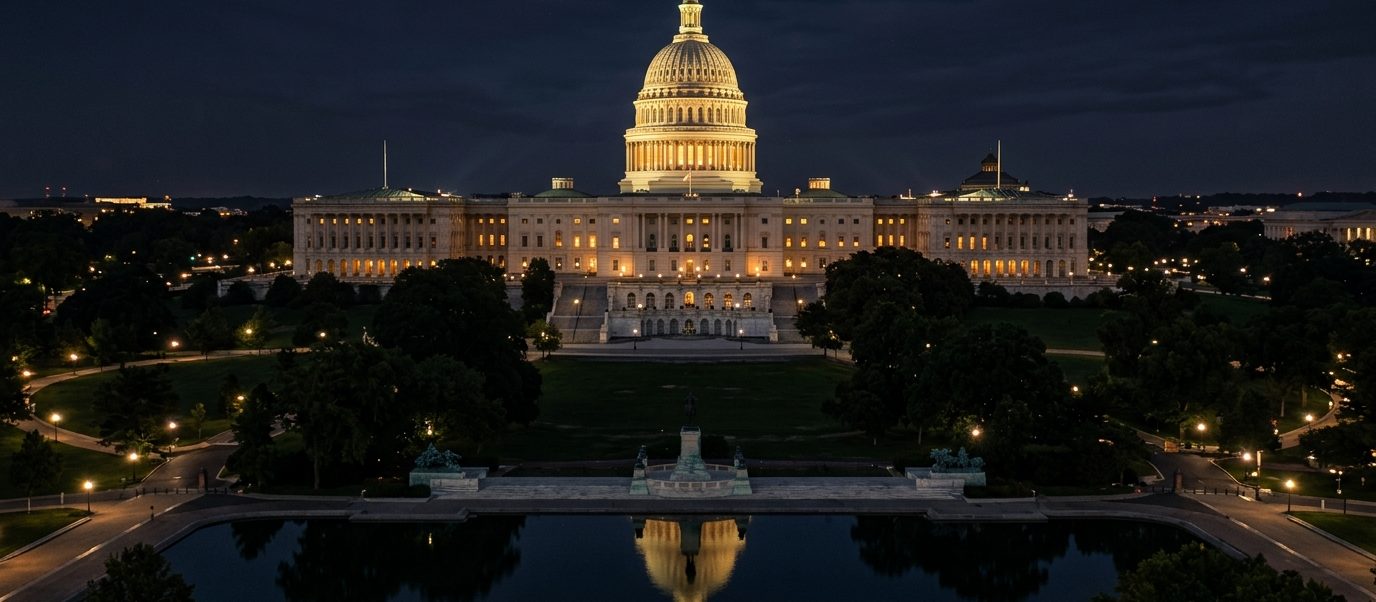 U.S. Capitol at night The U.S. Capitol lit at night above the Capitol Reflecting Pool